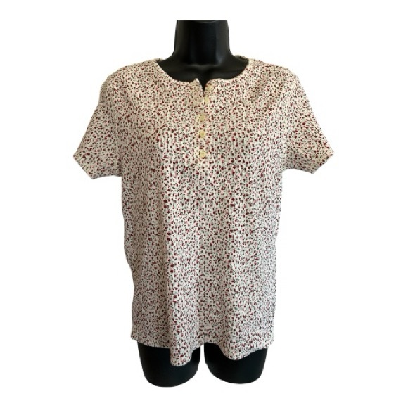 Faded Glory Tops - Vintage Women's Faded Glory Floral Top - White and Red Size Large